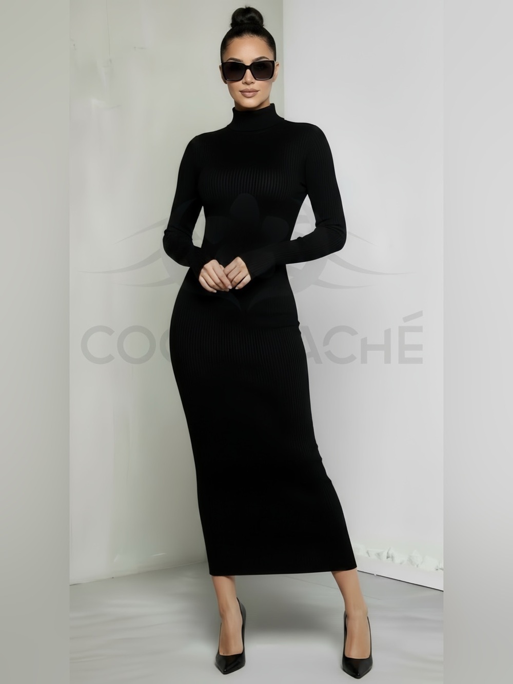 Long sleeve Ribbed Turtleneck Sweater Dress